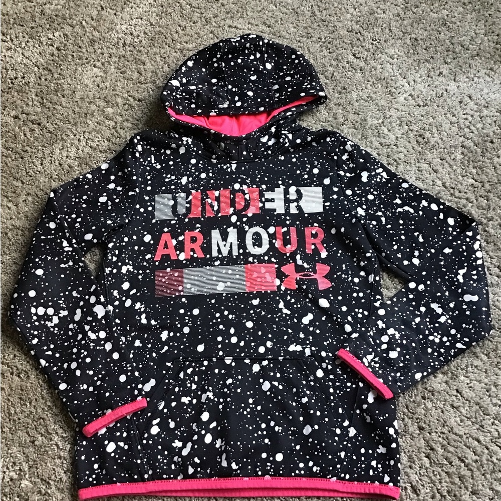 Under Armour Black & White Splatter Hoodie with Pink Accents size YLG